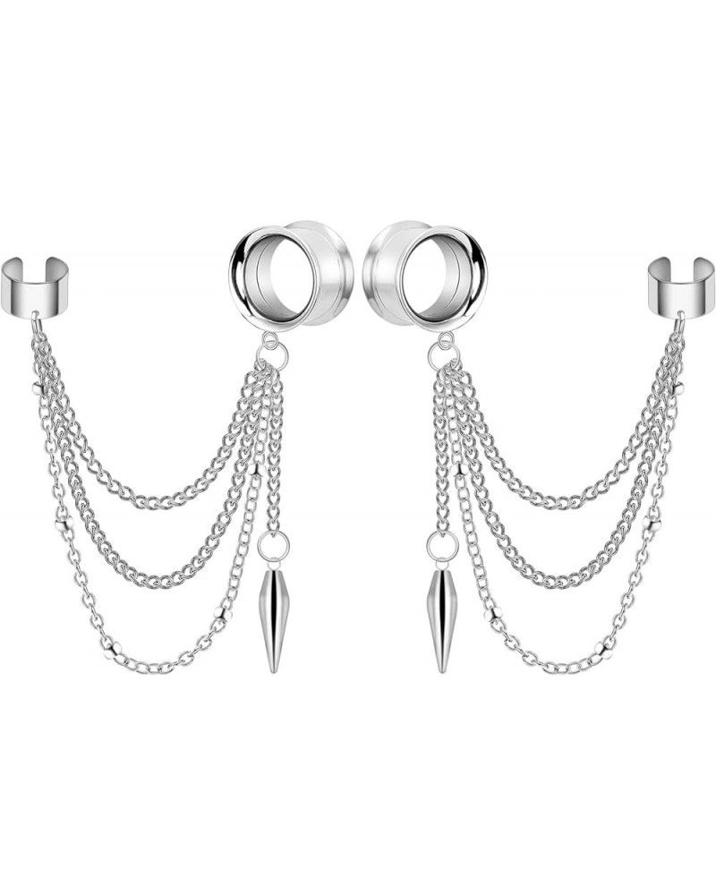 Stainless Steel Dangle Cross Ear Tunnels Chain Huggie Hoop Earrings Gauges 2G-5/8 inch silver cone, 2g(6mm) $5.59 Body Jewelry