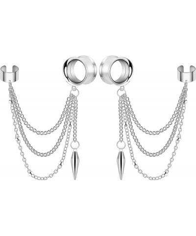 Stainless Steel Dangle Cross Ear Tunnels Chain Huggie Hoop Earrings Gauges 2G-5/8 inch silver cone, 2g(6mm) $5.59 Body Jewelry