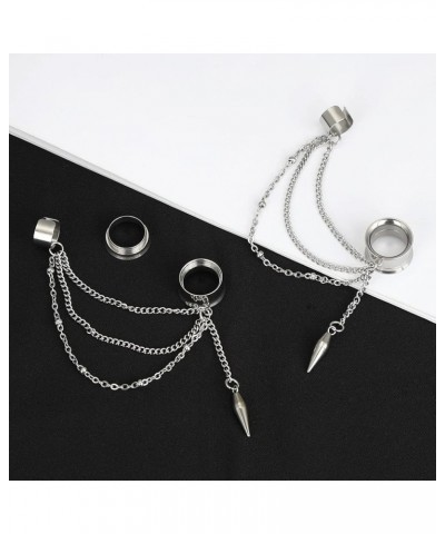 Stainless Steel Dangle Cross Ear Tunnels Chain Huggie Hoop Earrings Gauges 2G-5/8 inch silver cone, 2g(6mm) $5.59 Body Jewelry