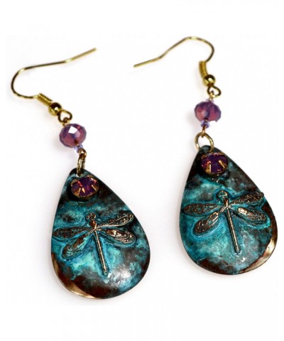 Elaine Coyne Patina Wearable Art Dragonfly Teardrop Dangle Earrings - Violette Opal Authentic Crystals $44.29 Earrings