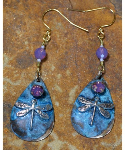 Elaine Coyne Patina Wearable Art Dragonfly Teardrop Dangle Earrings - Violette Opal Authentic Crystals $44.29 Earrings