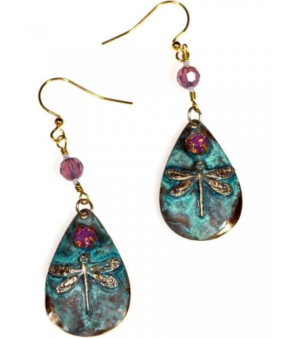 Elaine Coyne Patina Wearable Art Dragonfly Teardrop Dangle Earrings - Violette Opal Authentic Crystals $44.29 Earrings