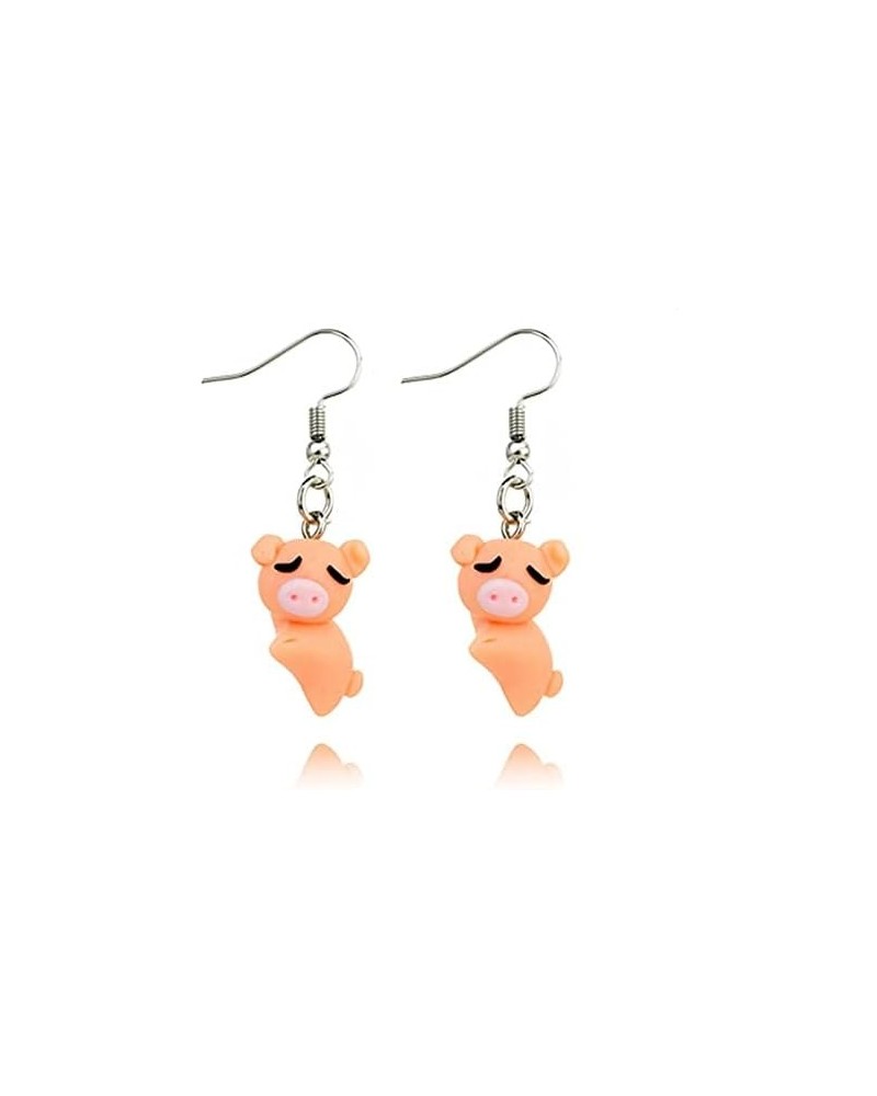 Clay Animals Dangling Drop Down Unisex Earrings Pig $7.13 Earrings