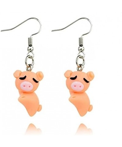 Clay Animals Dangling Drop Down Unisex Earrings Pig $7.13 Earrings