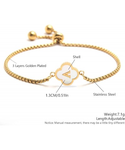 Initial Charm Bracelet for Women 18K Gold Plated Stainless Steel Four Leaf Clover Engraved Letter Bracelet Personalized Monog...