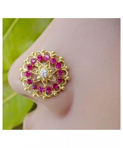 CZ Simulated Diamond Piercing Gold Nose Stud Sterling Silver Indian Ring Big 925, White $13.50 Body Jewelry