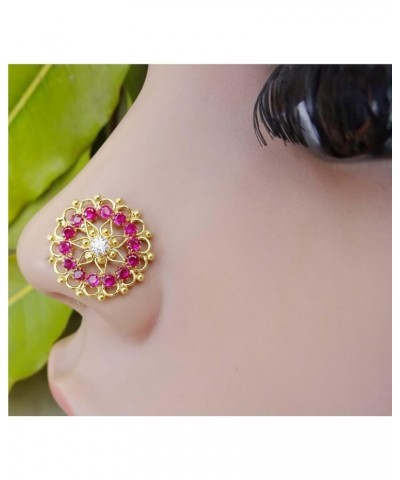 CZ Simulated Diamond Piercing Gold Nose Stud Sterling Silver Indian Ring Big 925, White $13.50 Body Jewelry