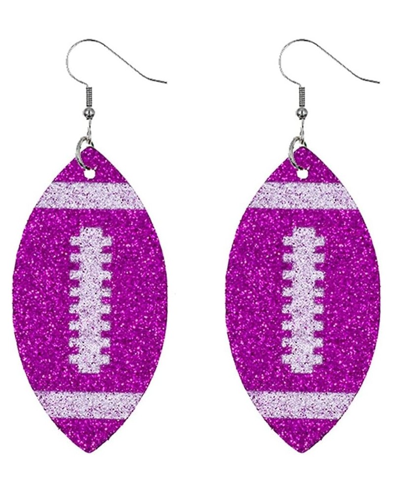 Glitter Faux Leather Football Drop Dangle Earrings for Women Girls Gift Accessories Football Jewelry for Moms Pink $6.11 Earr...