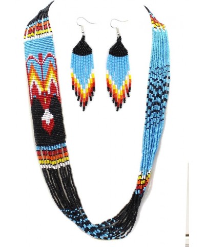 Handmade Necklace Earrings Set Layered Seed Beaded Blue Eagle $13.80 Jewelry Sets