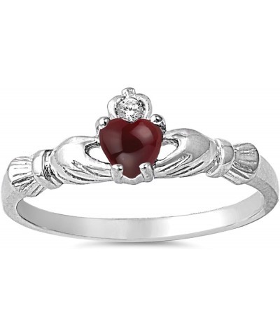 CHOOSE YOUR COLOR Sterling Silver Claddagh Heart Promise Ring Red Natural Garnet Cabochon $12.56 Rings