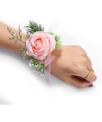 Rose Flower Bride Wedding Wrist Corsage Bracelet Leaf Bridal Hand Flowers Whith Ribbon Floral Corsages Wristletfor Women and ...