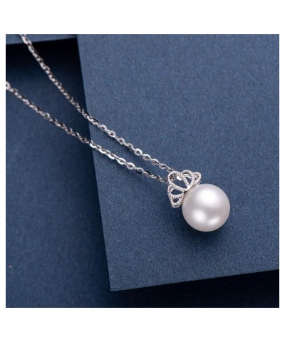 Freshwater Pearl Necklace for Women, Single White Pearl Pendant with 925 Sterling Silver Chain Pearl Jewelry Gifts for Mom Wi...