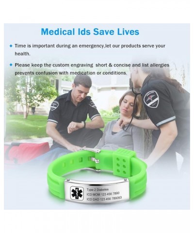 9 Inches Medical Alert Bracelets for Women Men Medical Bracelets Silicone Adjustable Sport Emergency ID Bracelets Free Engrav...