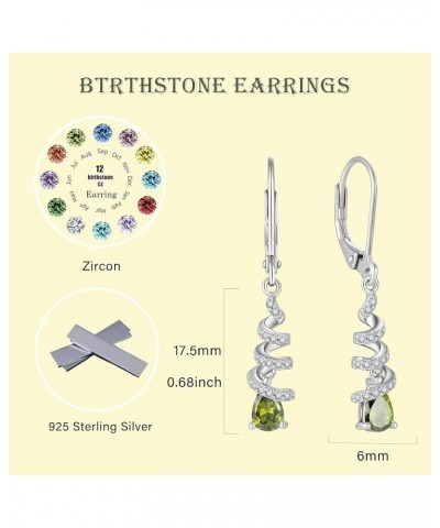 Birthstone Earrings 925 Sterling Silver Hypoallergenic Gemstone Cubic Zirconia Swirl Teardrop Leverback Dangle Drop Earrings ...