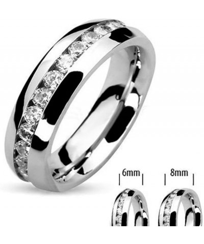 His and Hers Stainless Steel 3 Piece Cubic Zirconia Wedding Ring Set and Eternity Wedding Band Women's Size 07 Men's 06mm Siz...