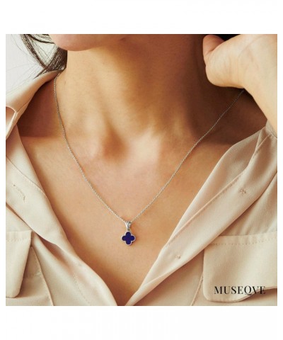 Dainty Four Leaf Clover Necklace for Women 18K Gold Plated Royal Blue Navy Lucky Clover Pendant Charm Nacre Jewelry Christmas...