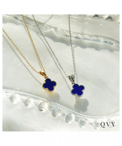 Dainty Four Leaf Clover Necklace for Women 18K Gold Plated Royal Blue Navy Lucky Clover Pendant Charm Nacre Jewelry Christmas...