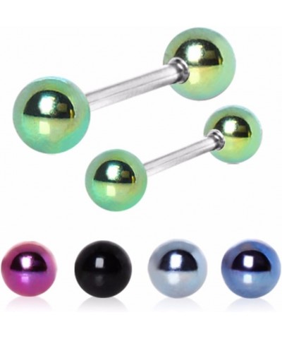 316L Nipple Bar with PVD Plated Balls (Sold Individually) 16g 12mm (4mm ball size) Blue $9.27 Body Jewelry