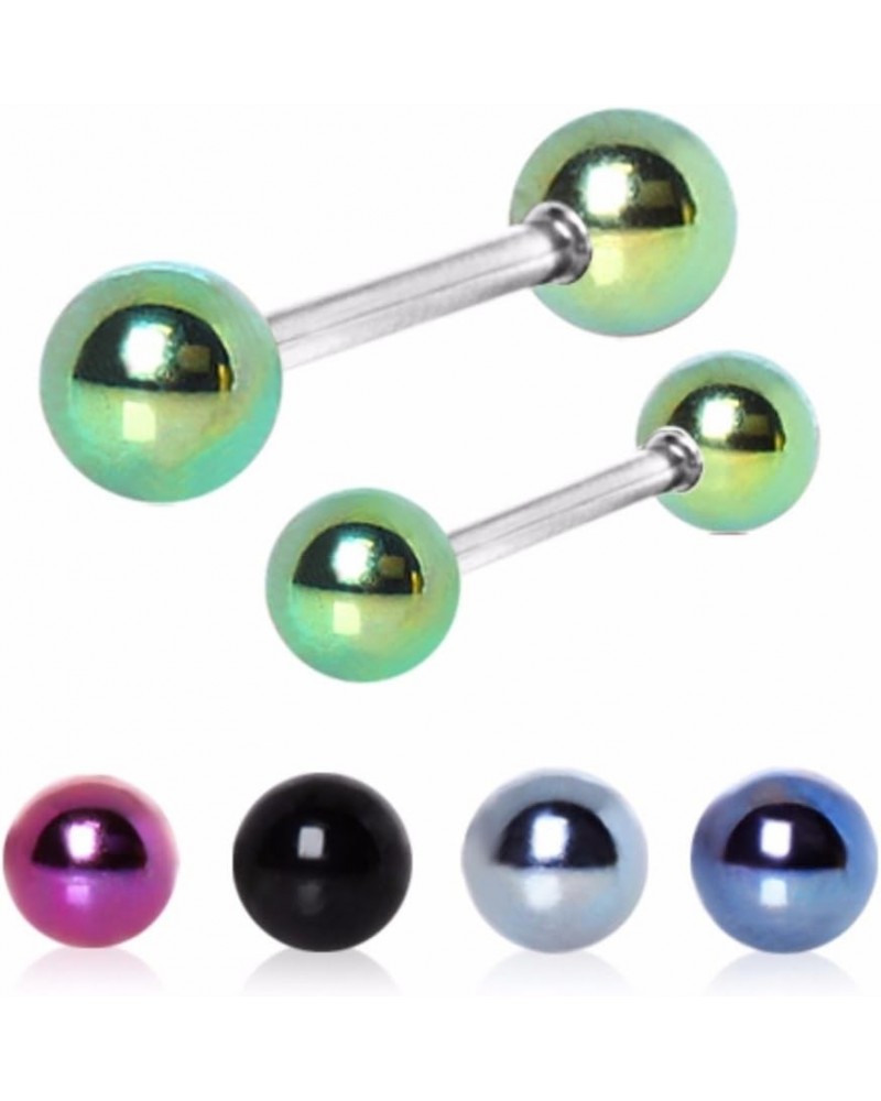 316L Nipple Bar with PVD Plated Balls (Sold Individually) 16g 12mm (4mm ball size) Blue $9.27 Body Jewelry