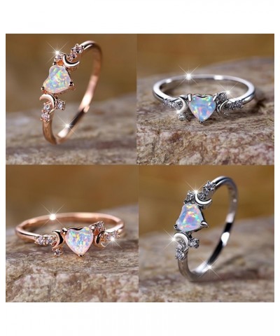 Self Love Opal Heart Moon Ring, Heart Shaped Opal Crescent Moon Ring, Moonstone Zircon Engagement Promise Ring, Fashion State...