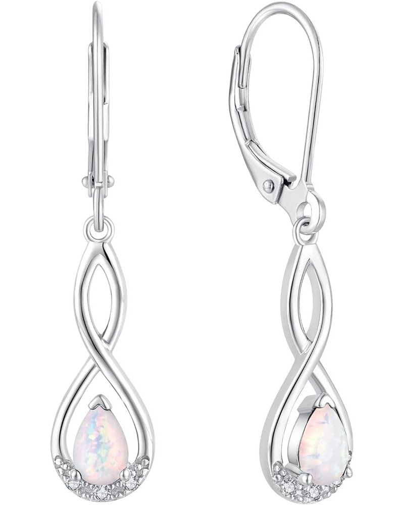 Women Earrings,925 Sterling Silver Infinity Leverback Dangle Earrings with Pear Shape Cut 5A Cubic Zirconia White Opal $31.89...