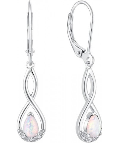 Women Earrings,925 Sterling Silver Infinity Leverback Dangle Earrings with Pear Shape Cut 5A Cubic Zirconia White Opal $31.89...