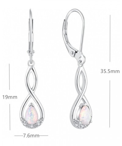 Women Earrings,925 Sterling Silver Infinity Leverback Dangle Earrings with Pear Shape Cut 5A Cubic Zirconia White Opal $31.89...