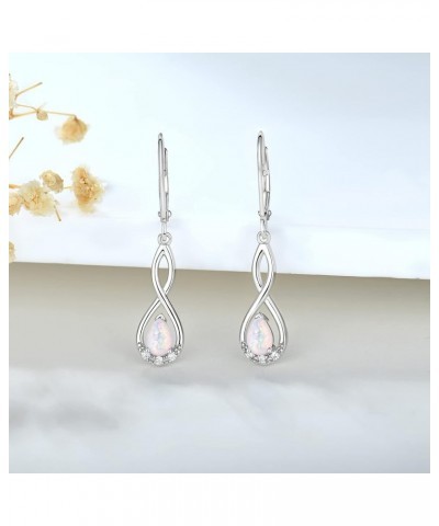 Women Earrings,925 Sterling Silver Infinity Leverback Dangle Earrings with Pear Shape Cut 5A Cubic Zirconia White Opal $31.89...