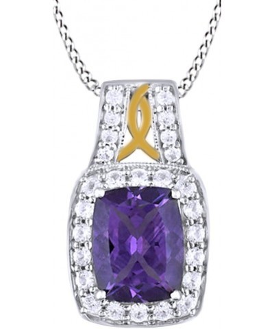 Cushion Cut Simulated Amethyst & White Sapphire CZ Halo Pendant In 14K Gold Over Sterling Silver White-gold-plated-silver $48...