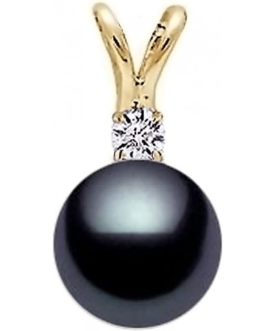 14k Yellow Gold AAAA Quality Dark Black Japanese Akoya Cultured Pearl Diamond Pendant for Women - 8-8.5mm $53.90 Necklaces