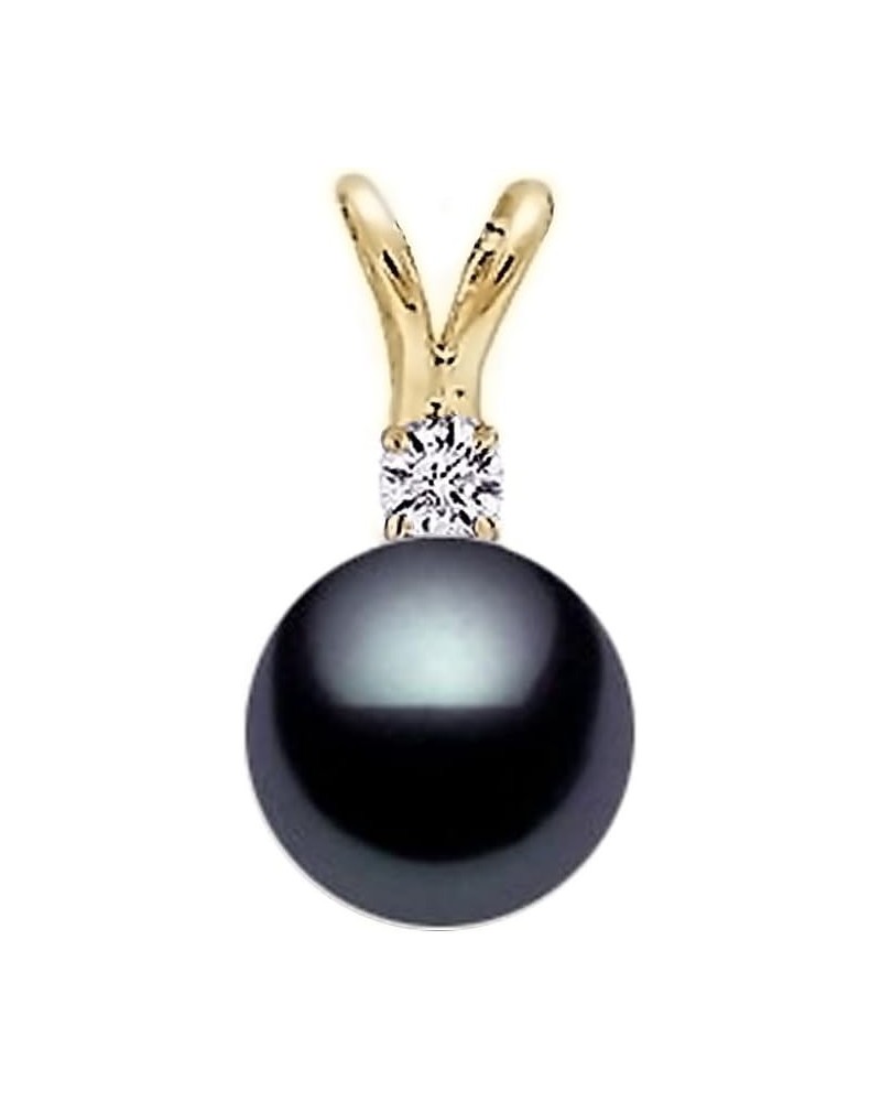 14k Yellow Gold AAAA Quality Dark Black Japanese Akoya Cultured Pearl Diamond Pendant for Women - 8-8.5mm $53.90 Necklaces