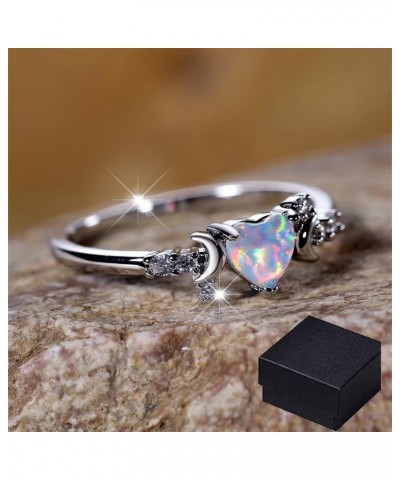 Self Love Opal Heart Moon Ring, Heart Shaped Opal Crescent Moon Ring, Moonstone Zircon Engagement Promise Ring, Fashion State...