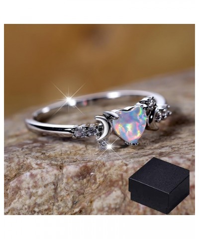 Self Love Opal Heart Moon Ring, Heart Shaped Opal Crescent Moon Ring, Moonstone Zircon Engagement Promise Ring, Fashion State...