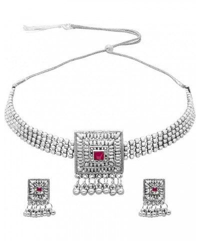 Traditional IndianSilver Plated Oxidized Stylish Traditional Ethnic Choker Necklace Jewellery Set for Women (SJN_99) Square $...