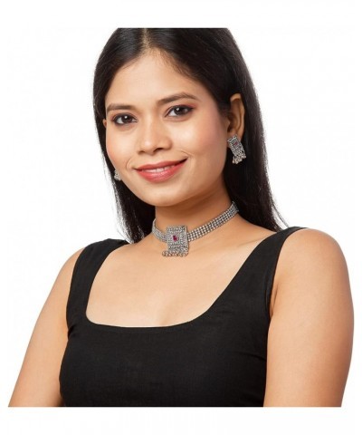 Traditional IndianSilver Plated Oxidized Stylish Traditional Ethnic Choker Necklace Jewellery Set for Women (SJN_99) Square $...