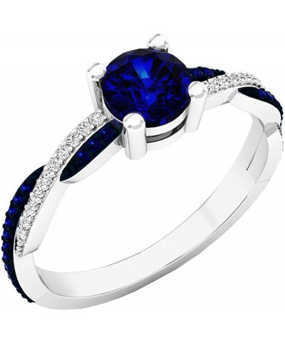 5mm Center Round Blue Sapphire & White Diamond Criss Cross Shank Engagement Ring for Her in 10K Gold 7 White Gold $126.33 Rings