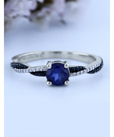 5mm Center Round Blue Sapphire & White Diamond Criss Cross Shank Engagement Ring for Her in 10K Gold 7 White Gold $126.33 Rings