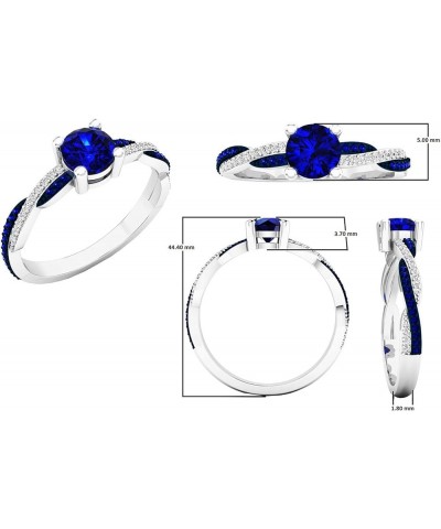 5mm Center Round Blue Sapphire & White Diamond Criss Cross Shank Engagement Ring for Her in 10K Gold 7 White Gold $126.33 Rings