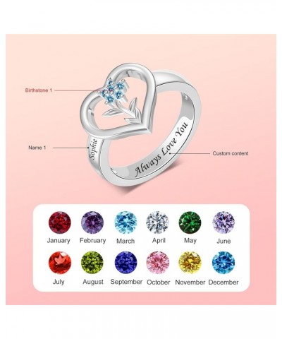 Personalized Mother Heart Ring with 1-8 Birthstones & Names Tree of Life Custom Family Rings Engraved Birthstone Rings for Wo...