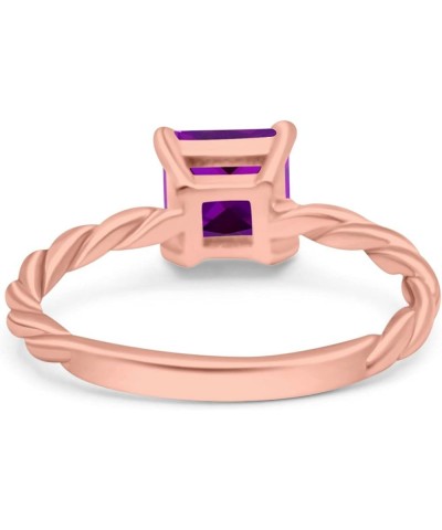 Solitaire Accent Twisted Fashion Ring Princess Cut Simulated Cubic Zirconia 925 Sterling Silver Rose Tone, Simulated Amethyst...