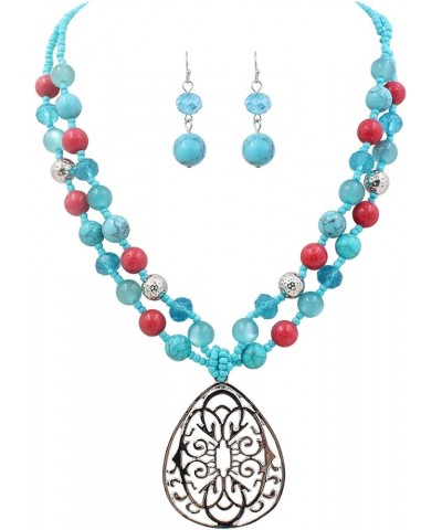 18" Beads Necklaces Cute Elegant Figure Glossy Teardrop Pendant Necklace Set for Women Holiday Gift Turquoise Red Coral $11.3...