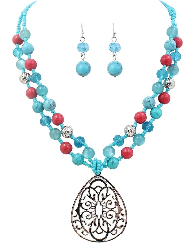 18" Beads Necklaces Cute Elegant Figure Glossy Teardrop Pendant Necklace Set for Women Holiday Gift Turquoise Red Coral $11.3...