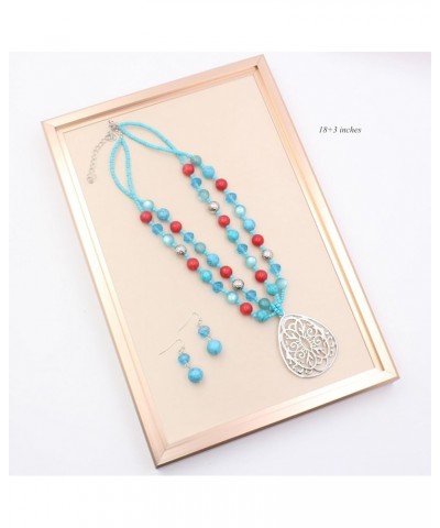 18" Beads Necklaces Cute Elegant Figure Glossy Teardrop Pendant Necklace Set for Women Holiday Gift Turquoise Red Coral $11.3...