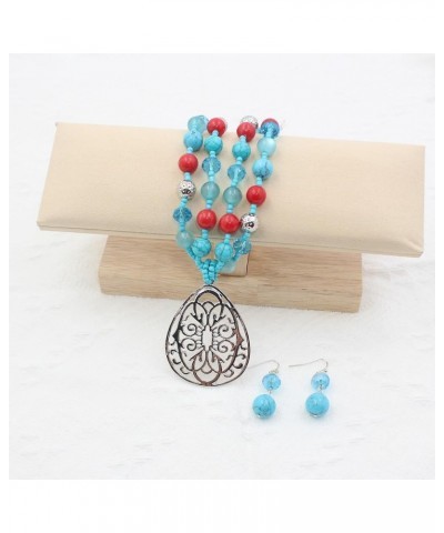 18" Beads Necklaces Cute Elegant Figure Glossy Teardrop Pendant Necklace Set for Women Holiday Gift Turquoise Red Coral $11.3...