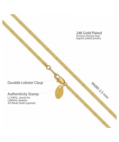 Crushed Herringbone Chain Necklaces for Women and Men 24k Gold Plated 26 inches 2.5mm Gold $25.46 Necklaces