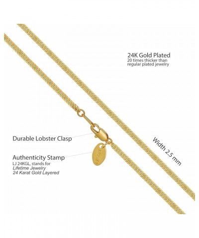 Crushed Herringbone Chain Necklaces for Women and Men 24k Gold Plated 26 inches 2.5mm Gold $25.46 Necklaces