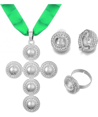 Ethiopian Traditional Cross Gold/Silver Plated Ethiopian Jewelry for Women Set Ethiopian Jewelry S-Green $8.82 Jewelry Sets