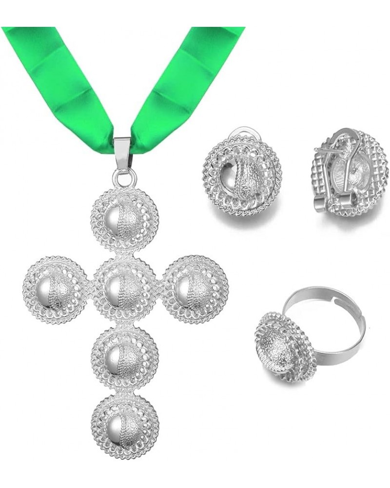 Ethiopian Traditional Cross Gold/Silver Plated Ethiopian Jewelry for Women Set Ethiopian Jewelry S-Green $8.82 Jewelry Sets