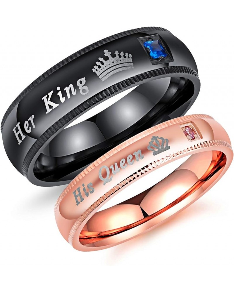 Couples Her King and His Queen Enagagement Bridal Ring Set 2PCS, Black Rose Gold Color His 12 Her 4 $9.85 Bracelets