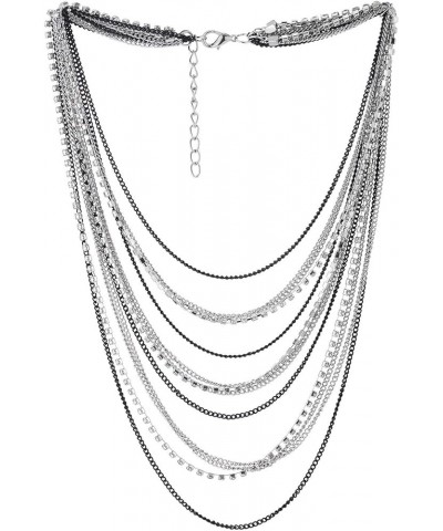 Waterfall Multi-Strand Chains Statement Collar Necklace with Rhinestones Chains, Dress A-Metal Color: Silver & Black $11.59 N...